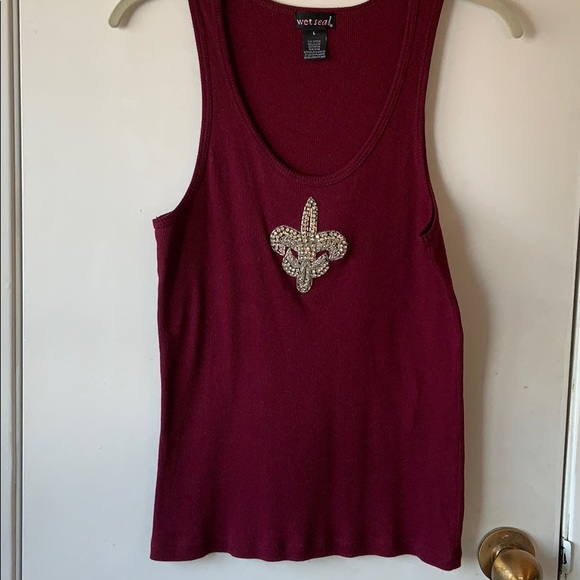 Tops - Ladies tank top with rhinestone trim